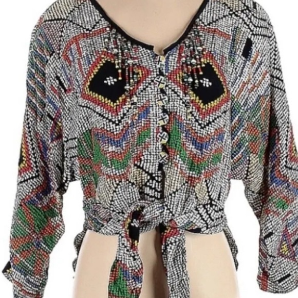 Colorful Beaded V-Neck Top - Picture 3 of 3